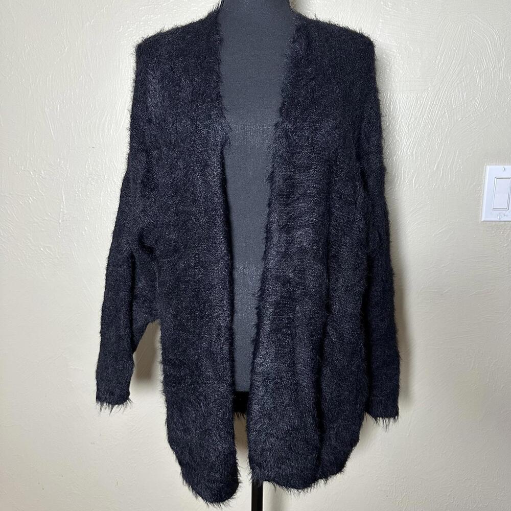 Urban Outfitters Black Fuzzy Open Front Cardigan Sweater XS Cozy Oversized Retro